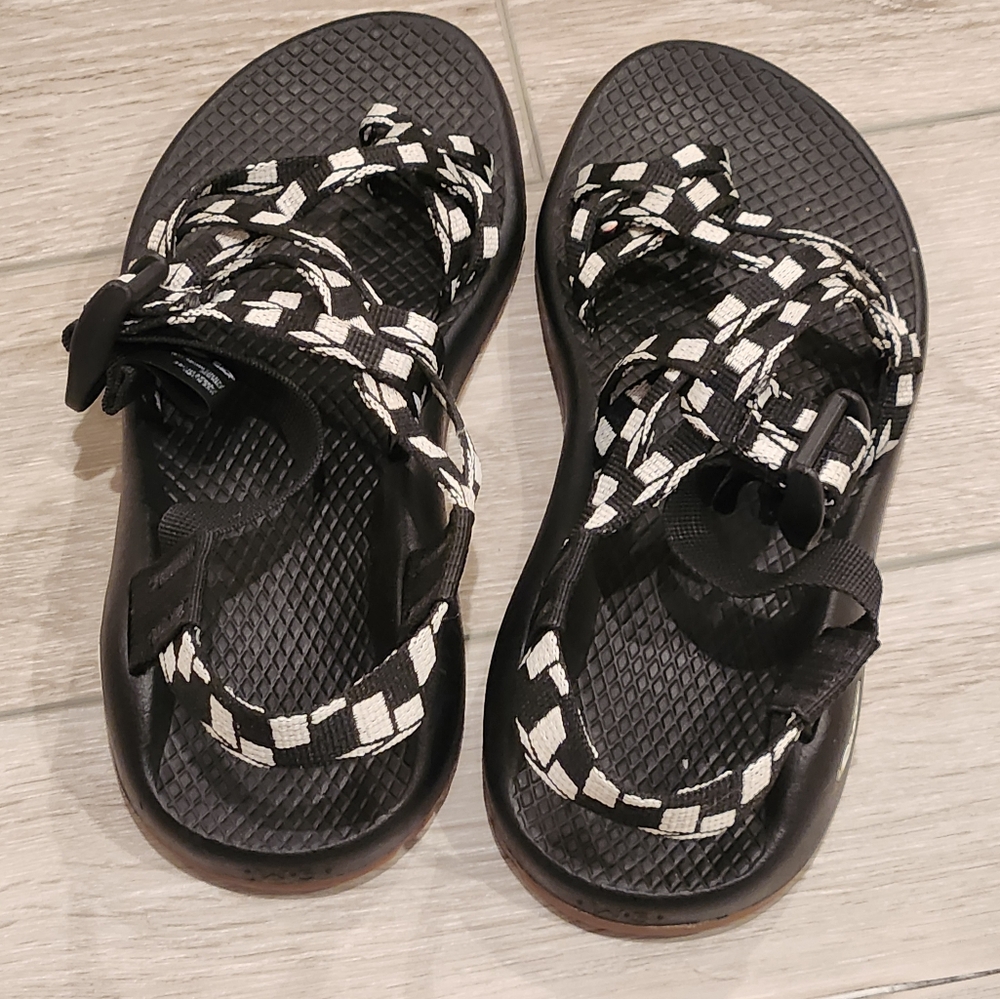 Size 5 womens Chaco black white checkers sandals